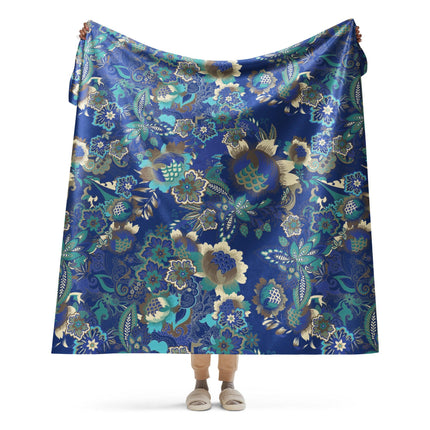 Blue Flowers Sherpa Blanket - Trump Tees