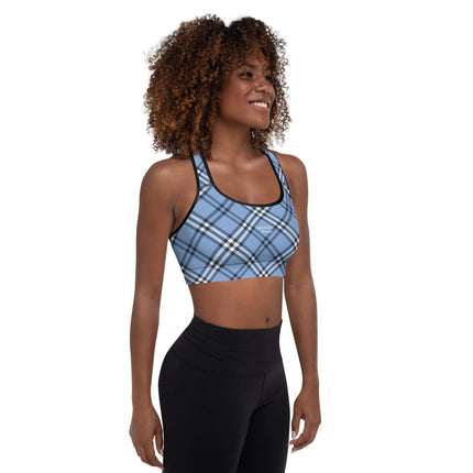 Blue Plaid Padded Sports Bra - Trump Tees