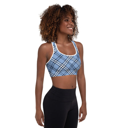 Blue Plaid Padded Sports Bra - Trump Tees