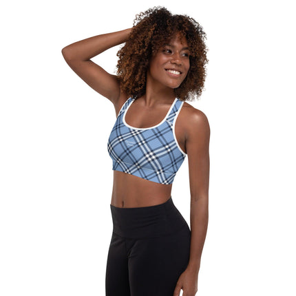 Blue Plaid Padded Sports Bra - Trump Tees