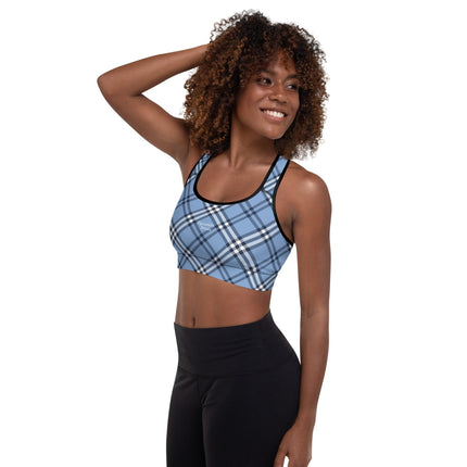 Blue Plaid Padded Sports Bra - Trump Tees