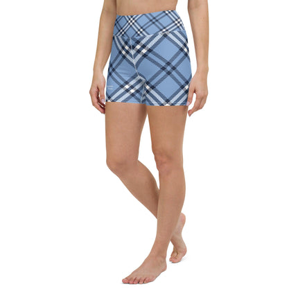 Blue Plaid Women's Yoga Shorts - Trump Tees