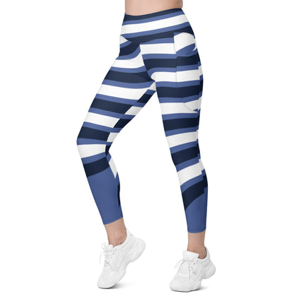 Blue & White Waves Leggings With Pockets - Trump Tees