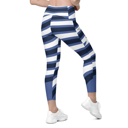 Blue & White Waves Leggings With Pockets - Trump Tees