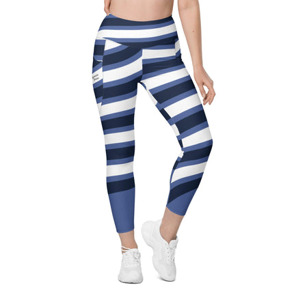 Blue & White Waves Leggings With Pockets - Trump Tees