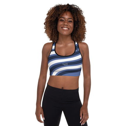 Blue & White Waves Padded Sports Bra - Trump Tees