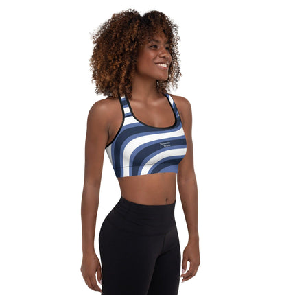 Blue & White Waves Padded Sports Bra - Trump Tees