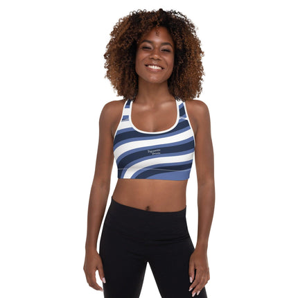 Blue & White Waves Padded Sports Bra - Trump Tees