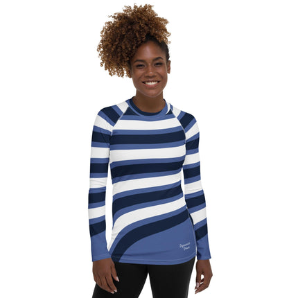 Blue & White Waves Women's Rash Guard - Trump Tees