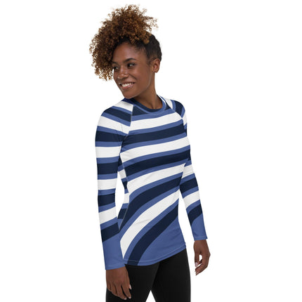 Blue & White Waves Women's Rash Guard - Trump Tees