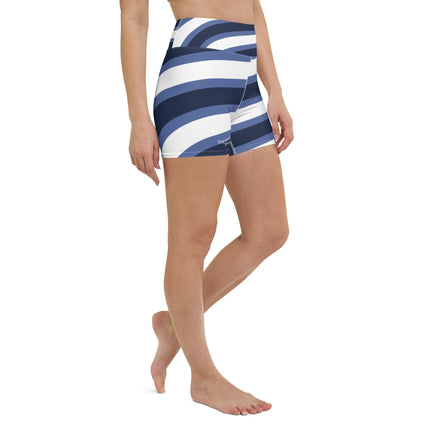 Blue & White Waves Women's Yoga Shorts - Trump Tees