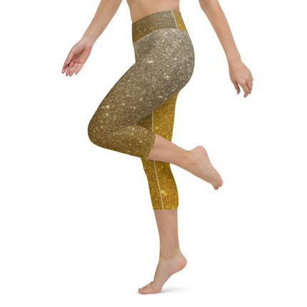 Gold Sparkle Women's Yoga Capri Leggings - Trump Tees