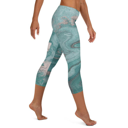 Marbled Teal Capri Leggings - Trump Tees