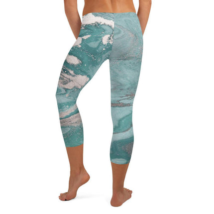 Marbled Teal Capri Leggings - Trump Tees