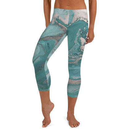 Marbled Teal Capri Leggings - Trump Tees