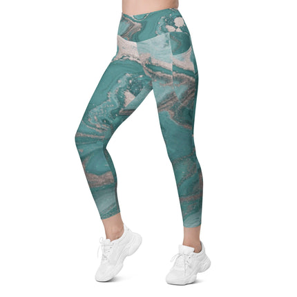 Marbled Teal Leggings With Pockets - Trump Tees