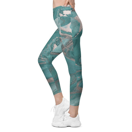 Marbled Teal Leggings With Pockets - Trump Tees