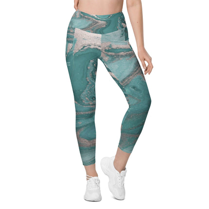 Marbled Teal Leggings With Pockets - Trump Tees