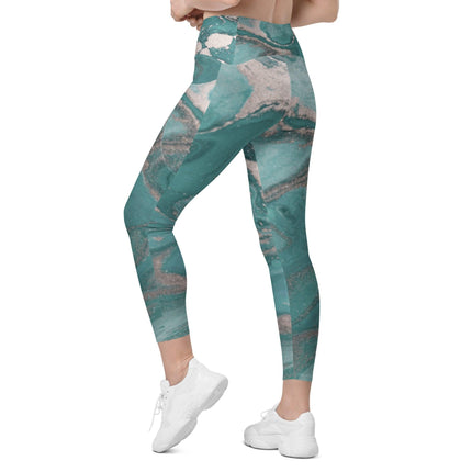 Marbled Teal Leggings With Pockets - Trump Tees