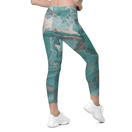 Marbled Teal Leggings With Pockets - Trump Tees