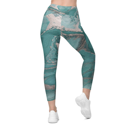 Marbled Teal Leggings With Pockets - Trump Tees