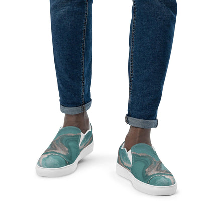 Marbled Teal Men’s slip - on canvas shoes - Trump Tees