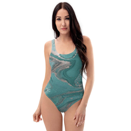 Marbled Teal One - Piece Swimsuit - Trump Tees