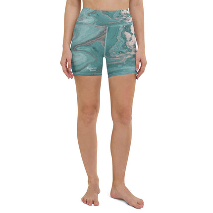 Marbled Teal Yoga Shorts - Trump Tees