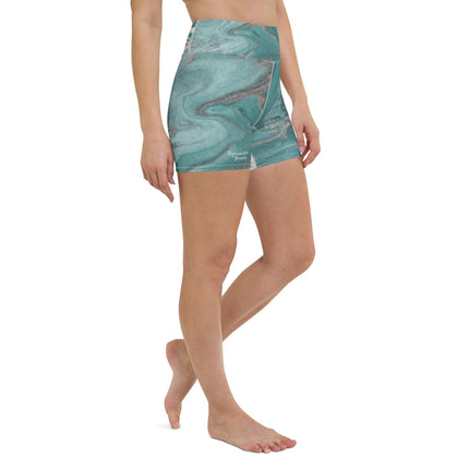 Marbled Teal Yoga Shorts - Trump Tees