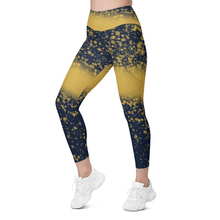 Navy & Gold Splatter Leggings With Pockets - Trump Tees