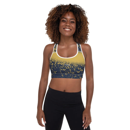 Navy & Gold Splatter Padded Sports Bra - Trump Tees