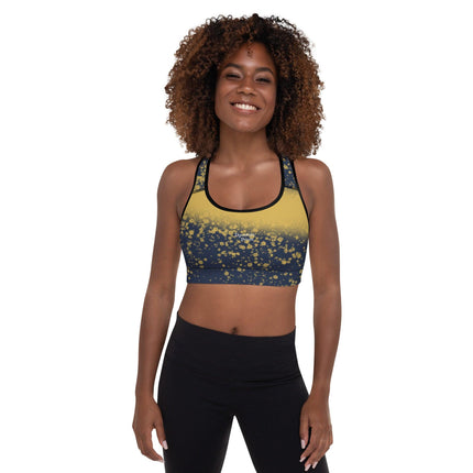 Navy & Gold Splatter Padded Sports Bra - Trump Tees