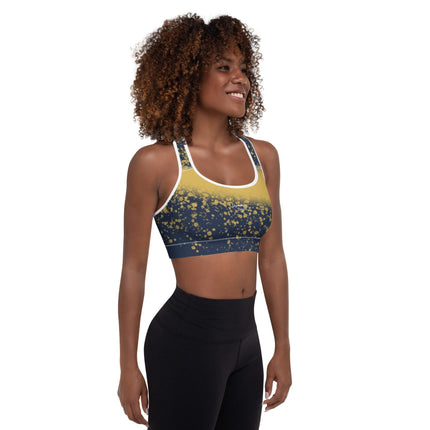 Navy & Gold Splatter Padded Sports Bra - Trump Tees