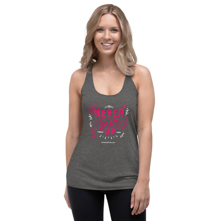 Never Give Up Women's Racerback Tank - Trump Tees