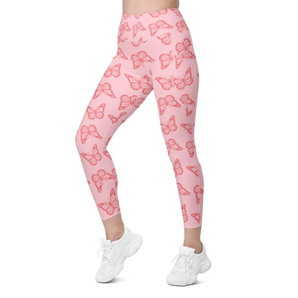 Pink Butterfly Leggings With Pockets - Trump Tees