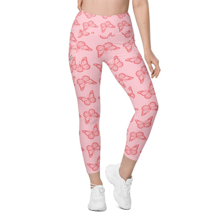 Pink Butterfly Leggings With Pockets - Trump Tees