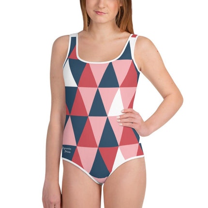 Pink Geometric Youth Swimsuit - Trump Tees