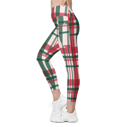 Red & Green Plaid Leggings With Pockets - Trump Tees