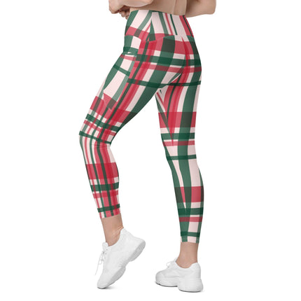 Red & Green Plaid Leggings With Pockets - Trump Tees