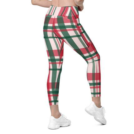 Red & Green Plaid Leggings With Pockets - Trump Tees