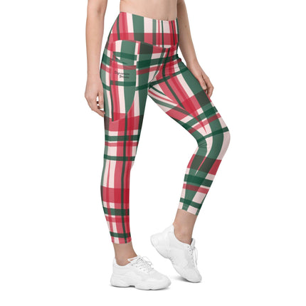 Red & Green Plaid Leggings With Pockets - Trump Tees