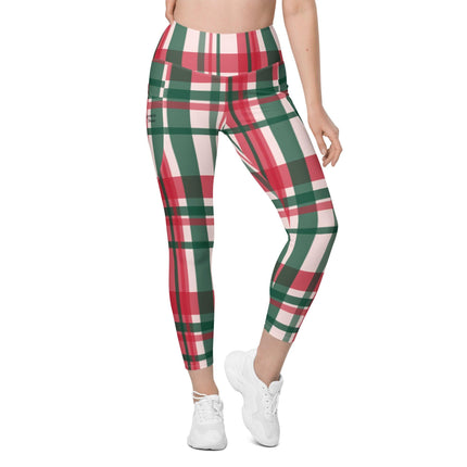 Red & Green Plaid Leggings With Pockets - Trump Tees