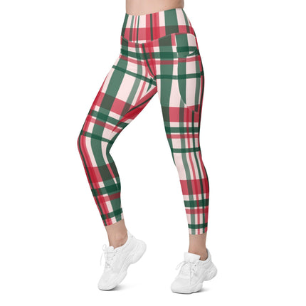 Red & Green Plaid Leggings With Pockets - Trump Tees