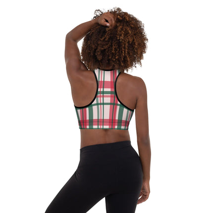 Red & Green Plaid Padded Sports Bra - Trump Tees