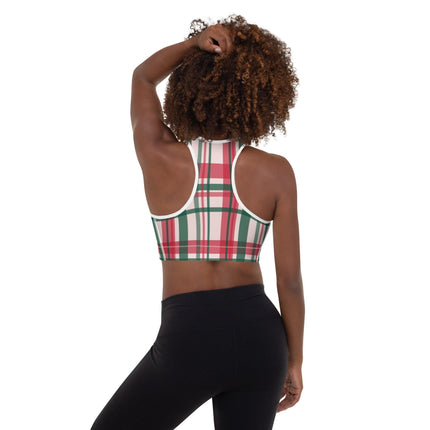 Red & Green Plaid Padded Sports Bra - Trump Tees