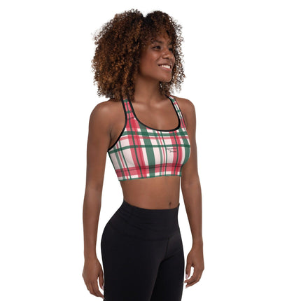 Red & Green Plaid Padded Sports Bra - Trump Tees