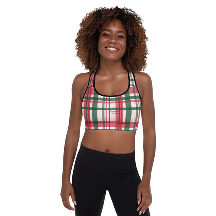 Red & Green Plaid Padded Sports Bra - Trump Tees