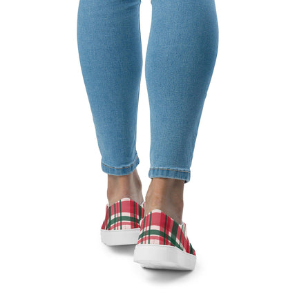 Red & Green Plaid Women’s slip - on canvas shoes - Trump Tees