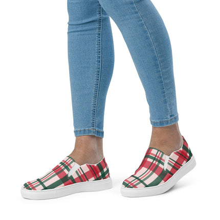 Red & Green Plaid Women’s slip - on canvas shoes - Trump Tees