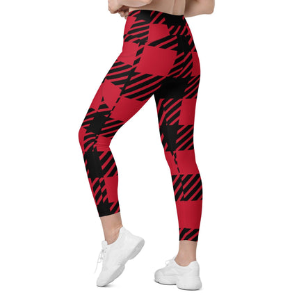 Red Plaid Leggings With Pockets - Trump Tees